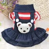 Cão vestuário primavera verão roupas para animais de estimação listrado urso bonito gato cinta denim saia filhote de cachorro chihuahua vestidos teddy vestido roupas