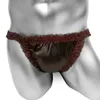 Cuecas Frilly Lace Men Briefs Underwear Sexy Sissy Silky Brilhante Calcinha Lingerie para Gay Breve Corte Alto