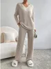 Ensemble deux pièces pour femme, pantalon droit décontracté, col en v, rayures, tricot, vêtements pour femmes, nouvelle collection automne 2024, l5B7 #