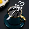 Kaffescoops 1 st 3D Bow Knot Heart Shaped Mini Spoon rostfritt stål TEA DESSERT HANNING GOLD SILVER PLALWOWER