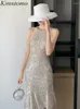 Party Dresses Kimutomo Pearl Pärrad Sequined Shiny Dress O Neck Off-Shoulder Sexig Hip Celebrity Style Birthday Vestidos Women