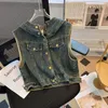 Kvinnors västar huva denimjacka väst ärmlös koreansk vintage cowboy camisole 2024 Spring Autumn Short All-Matched Top Tank