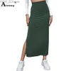 Röcke Skorts Aimsnug 2022 Herbst Stricken Langer Rock Frauen High Cut Skinny Party Strand Cover-Up Midi Sexy Dropped Taille gestrickte Bodycon yq240328