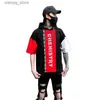 T-shirts voor heren 2023 zomer zwart rood wit patchwork hiphop T-shirt met korte mouwen heren casual punk hooded tee shirts street wear24328