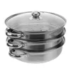 Double Boilers Stainless Steel Steamer Pot With Glass Lid Metal Stockpot Three Layer Boiler Steaming Cookware Vegetable