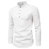 Camicia da uomo di lusso con colletto alla coreana Cott Wedding Busin Dr Camicia Fi Slim Fit Manica Lg Top h6AY #