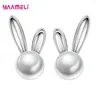 Boucles d'oreilles à tige en argent Sterling 925, boule blanche, perle ronde, joli Design de feuille, cadeau d'anniversaire et de noël pour femmes et filles