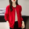 szdyqh Hot Sale Spring Women's Cardigan 100% Worsted Wool Knitted Sweater Chic Tops Causal Coat O-Neck Loose Large Size Jacket D9go#