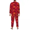 Home Clothing Black Bat Pattern Pajama Set Halloween Red Pumpkin Fashion Sleepwear Male Long Sleeves Casual Night 2 Piece Suit Large Size