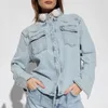 Kadın Ceketleri 2024 İlkbahar / Yaz Kadın Ceket Y2K Yaka Stereoskopik Çiçek Dekorasyonu Vintage Yıkanmış Günlük Yüz Denim Tops