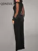 Novo na primavera verão macacão feminino preto com decote em v malha emenda reta de uma peça macacão feminino sexy streetwear roupas 77d7 #