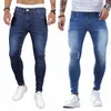 Jean Slim extensible pour hommes, bleu, couleur unie, élastique, classique, Slim Fi, pantalon en Denim, Streetwear, e510 #, nouvelle collection 2023