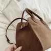 Drawstring Women Stylish Crossbody Bag Large Capacity Suede Tote Retro Messenger Solid Color Adjustable Strap Daily Sling