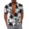 men Hawaiian Shirt Cocut Tree Print Aloha Shirt Collar Butt Short Sleeve Male Clothes Beach Casual Vacati Blouse Tops E4vV#