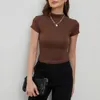 Damen Casual Basic Crop Tops Kurzarm Modal T-Shirt Mailard Slim Fit Top