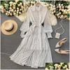 Basic & Casual Dresses Vintage Dress French Long Sleeve Chiffon Pleated Skirt Womens Robe Elegant Orange Dot Summer Drop Delivery App Dh05D