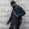 Herrtröjor tröjor trendig manlig japansk stil samurai mörk svart funktionell vind fisk mun hoodie hoodie mens casual cyberpunk hooded jacka 24328