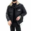 2023 Hiver PU Veste en cuir Hommes Épaissie Chaud Cott Veste Fausse Fourrure Revers Casual Parkas Hiphop Puffer Manteau Hommes Vêtements Q4xW #