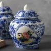 Jars HandPainted Antique Blue And White Porcelain Vase With Ceramic General Jar Tea Jar Chinese Style Vase Decoration With Lid