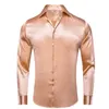 hi-tie Plain Satin Silk Mens Dr Shirts Lg Sleeve Suit Shirt Casual Formal Blouse Pure Solid Rose Gold Peach Pink Mint White P5gd#
