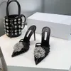 New Pointed High Heels Slippers Summer Crystal Diamond Hollow Sandals High-heeled Slippers Women New Style Headed Half Slippers Heel 9cm Leather Top Quality