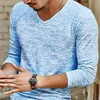 2024 Spring Men Lg Sleeve T-shirt V Neck Black T Shirt Top Tee Male Streetwear Fitn Men's Lg Sleeve T-shirt Dropship e7cj#