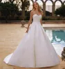 Eleganckie długie ukochane satynowe sukienki ślubne z kieszeniami/zdejmowane rękawy A-line Ivory Sweet Train Back Bridal Suknie dla kobiet