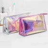 Storage Bags Waterproof Zipper Make Up Beauty Case Female Girls Stationery Bag Cosmetic Laser Color Transparent PVC Toiletry Makeup