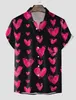 Chemise homme motif coeur chemise décontractée été décontracté quotidien Vacati revers manches courtes chemise Saint Valentin Butt Up N9Kr #