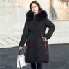 Hiver femmes mi-longueur à capuche avec col de fourrure manteau épaissir chaud Parkas femme double face porter mince vers le bas veste en coton i6yS #