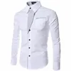 Chemises à rayures blanches Hommes 2023 Lg manches Busin Slim Fit Chemise Homme Noir Vêtements sociaux Camisa Masculina Vetement Homme 58QD #