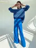 Clacive Elegant Blue Office Women's Pants 2023 fi Loose Full Length Ladies Curagy High Waist Wide Pants for Women J01o＃