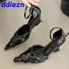 Robe chaussures en 2024 bout pointu dames talons hauts compensés femme boucle de cheville mode bling chaussures femmes pompes