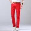 2023 Autumn New Men's Bright Stretch Fit Jeans Trendy Denim Straight-ben byxor Male Red Lake Blue Yellow Byxor S1ub#