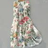 Casual Dresses Summer Dress Bohemian Floral Print Midi med snörning Detalj A-Line Silhouette for Women Spring Fashion Statement Lady