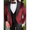 high-end Men Suits Burdy Full Set Flat One-Butt Single Breasted Peaked Lapel 3 Piece Jacket Pants Vest Skinny Blazer 2024 q6OA#