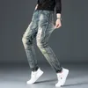 Jeans de moto extensibles épissés pour hommes de marque Fi Slim Fit Hole Wed Pantalon de broderie Party Hip Hop Plus Taille V2fY #