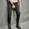 Juventud Fi Black Patchwork Ripped Denim Pantalones Otoño Hombres Estiramiento Skinny Jeans Streetwear Masculino Casual Cott Lápiz Pantalones 791e #