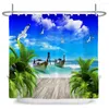 Tende da doccia Seaside Sea Sunny Beach Stampa albero di cocco Tenda da bagno Frabic Bagno in poliestere impermeabile con ganci