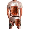 Öl 3D -tryck Mens Trend Tshirt Set Summer Casual Round Neck Tshirt Shorts 2 Piece Fashion Man Clothover Tracksuit 240315