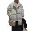 Amantes de inverno manga morcego versão solta de jaqueta com gola de pé LG pato branco para baixo casaco tamanho XL A8VU #