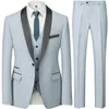 men's British Style Slim Suit 3 Piece Set Jacket Vest Pants / Male Busin Gentleman High End Custom Dr Blazers Coat S-6XL V6BR#