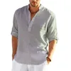 Linho Venda Quente Camisas de Manga LG Masculina Casual Cor Sólida Lapela Camisa Colarinho Casual Praia Estilo Plus Size S-5XL U4fS #