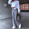 2024 Fall Spring Women Two Piece Set Office Simple Solid Lapel LG Sleeve White Shirt Top Grey Pants Set Blazer Elegant Y2K N4RR#