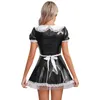 Womens Servants Maid Cosplay Costume Puff Sleeve Lace Patent Leather Dr med APR för Halen Christmas Clubwear Nightwear H7Wh#