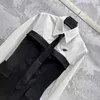 Damesblouses Overhemden designer merk Nieuwe Pra minimalistische stijl, hoogwaardige patchwork, contrasterende kleur stropdas overhemd, revers lange mouwen pakjurk 9PKT