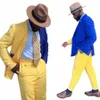 Jaune Bleu Splicing Hommes Costume Sur Mesure 2 Pièces Blazer Pantalon Double Boutonnage Slim Formelle Busin Causal Party Hôte Sur Mesure F3WI #