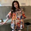 Blouses Femmes Été Vintage Chemises Femmes Imprimer Rétro Cool Lâche Style Coréen Tendance Tout-Match Chic Ins Mousseline De Soie Femme Top Blusas