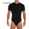 Homens Body Shapers Mens Macacão Undershirt Casual Cor Sólida Macacão Skinny Crew Pescoço Manga Curta Leotard Costume Press Button Crotch