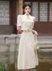Vestidos de trabajo estilo chino vestido Retro femenino verano 2024 hermoso ligero lujo Senior Sense Royal Sister conjunto de dos piezas